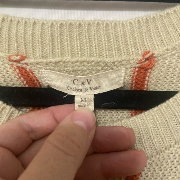 Chelsea & Violet Beige Rust Striped Sweater Side Button Detail Medium - Picture 4 of 4
